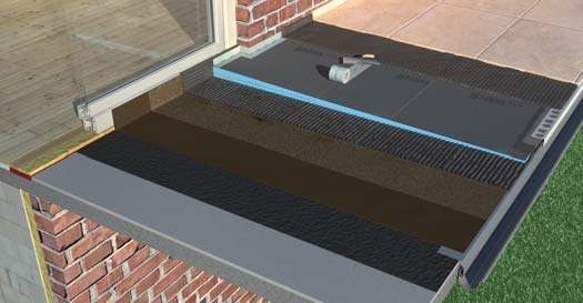 wedi Bauplatte Balco Bodenanwendung Untergründe ohne Gefälle 8 7 6 4 5 1 2 Auf Balkonflächen, die kein Gefälle haben, kann sich bei starken Regenfällen Wasser anstauen, das je nach