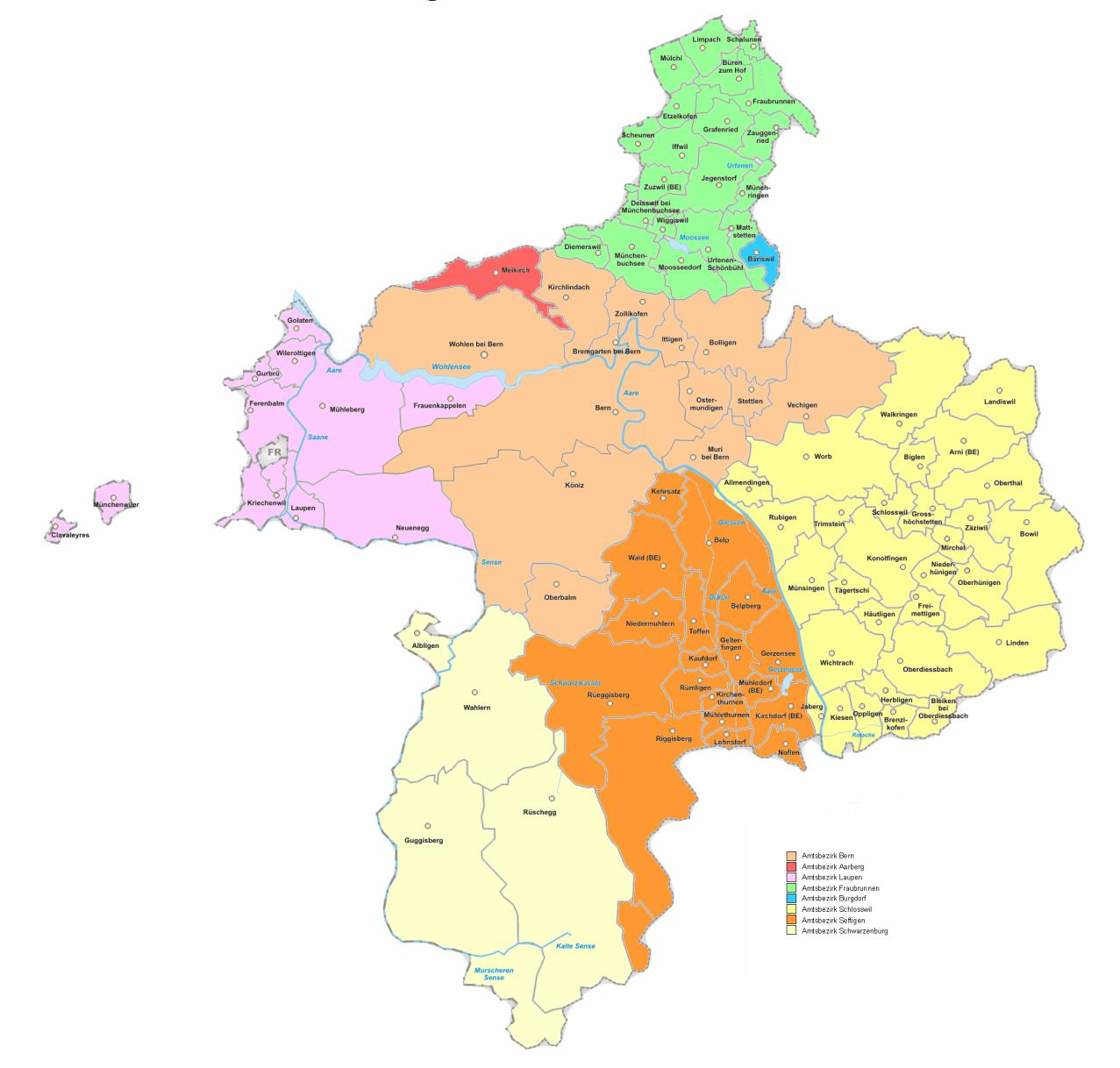 Der Verwaltungskreis Bern-Mittelland frühere Amtsbezirke: Bern Aarberg (1 Gemeinde) Laupen Fraubrunnen