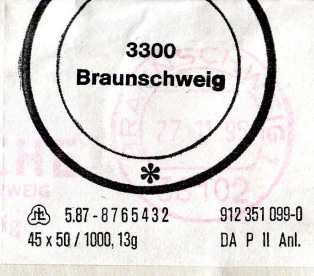 Ortsbrief BS, Freistempel Stadt Braunschweig 13.11.90 1990 VorderseiteStempel: J Anfragen und C Zurück in blau LC Rückseite: Stempel Unbekannt, am 14.11. Stempel Unbekannt verzogen, am 20.11. Stempel Unbekannt verzogen, am 20.11. 1995 Brief aus BS mit Freistempel 27.