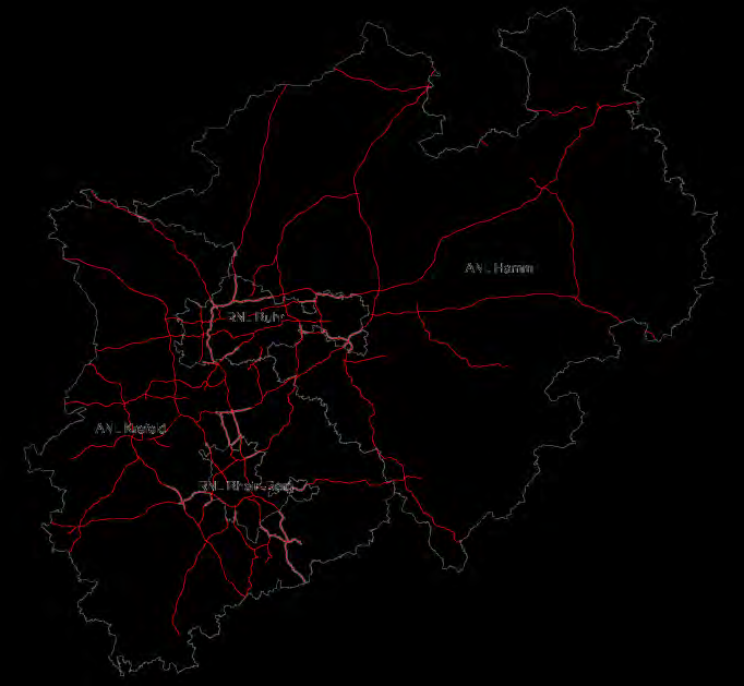 ZEB BAB 21. Zustandserfassung und -bewertung Bundesautobahnen 21 Nordrhein-Westfalen.1. Gesamt NRW und die Niederlassungen 1 1 7 8 22 7 5 5 7 2 5 Abbildung 17: Autobahnnetz NRW Substanzwert (Oberfläche) Gesamtwert Erfassungslänge [FS-km] RNL Ruhr; 82 ANL Hamm;.