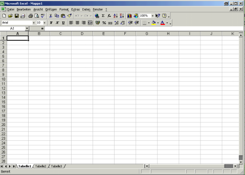Das Excel-Anwendungsfenster Titelleiste Menüzeile Symbolleiste Standard Symbolleiste Format