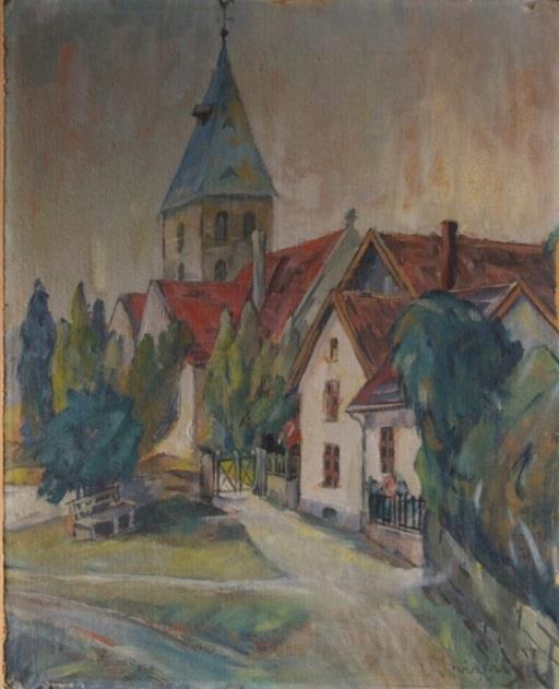 22 16) Ca.1960? / Kirche in Heiligenkirchen im Dorfzentrum / Bildnachweis bekannt Signatur ist noch nicht entziffert!