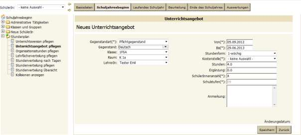 Schuljahresbeginn SOKRATES Web Unterrichtsangebot pflegen Mit dieser Funktion wird das Unterrichtsangebot anhand der Fachwahl der Schüler und der Gruppen- und Klassenorganisation errechnet