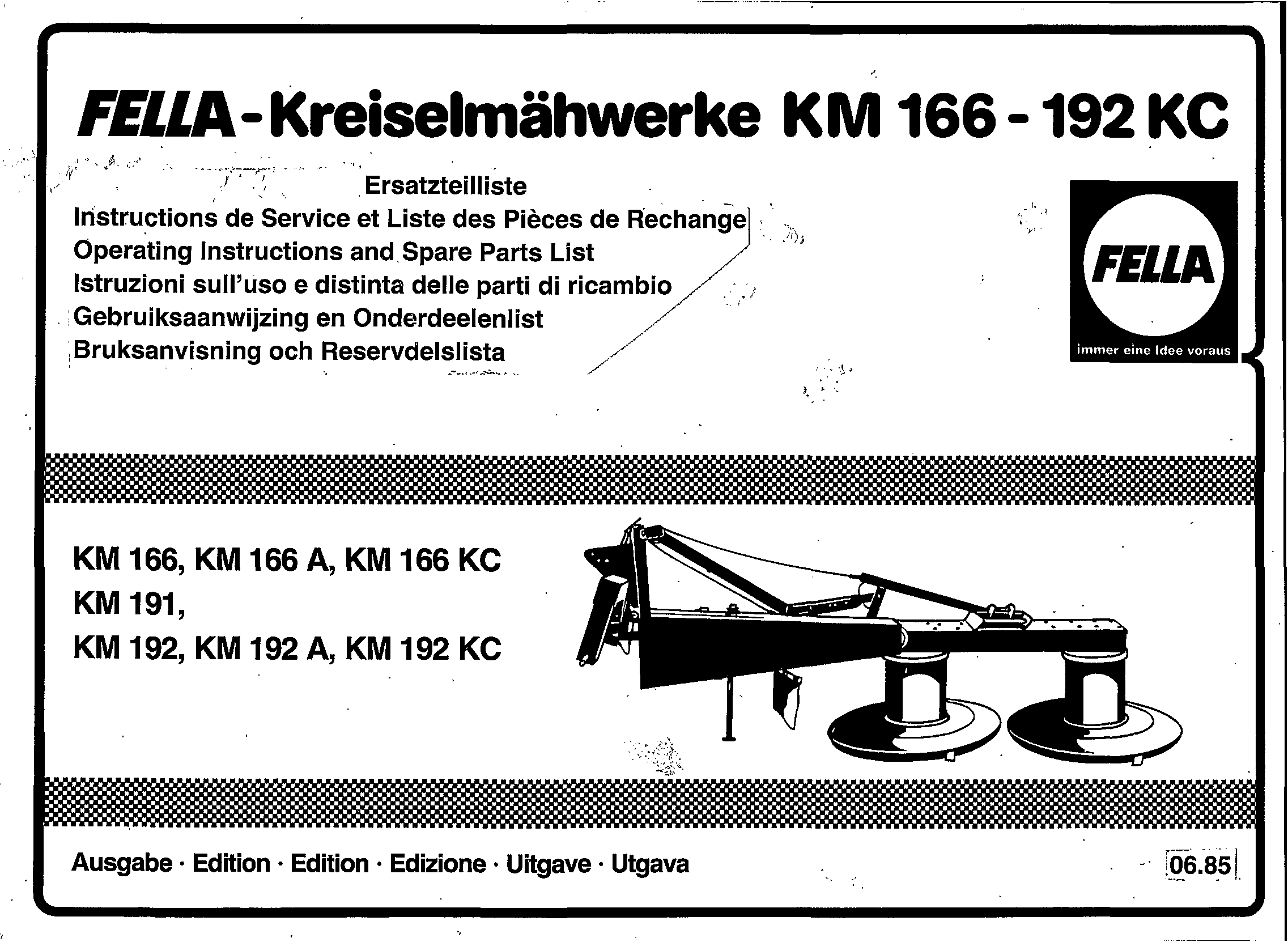 Betriebsanleitung Fella FKM2H Kreiselmähwerk Bedienung Ersatzteilliste 1973 