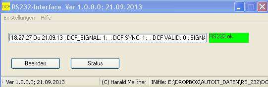 Ansicht DCF-Empfang im Hypertherminal mit Status-Anzeigen Befehle (werden direkt im Hyperterminal mit der Tastatur eingegeben): 1s: Ein- bzw.