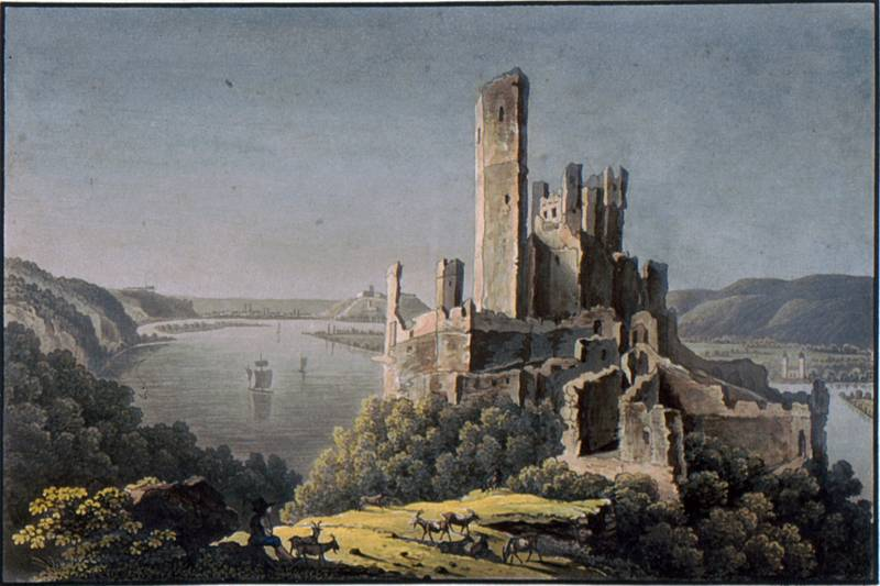 Burgruine Stolzenfels am Rhein bei Koblenz vor dem Wiederaufbau