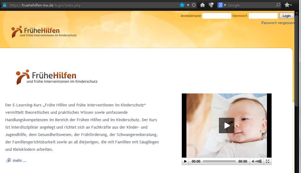 E-Learning-Kurs Frühe Hilfen und frühe Interventionen im Kinderschutz : Basisfinanzierung und kostenfreie Nutzung gesichert www.elearningfruehehilfen.