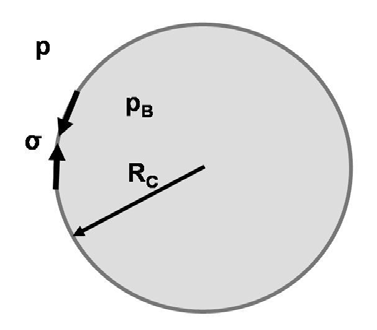 3 Theoretische Grundlagen Abbildung 3.10: Kräftegleichgewicht an einer Mikroblase in Flüssigkeit.