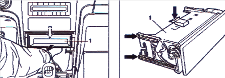 Aschergehäuse Mittelkonsole ausbauen Aschereinsatz ( 1 ) herausnehmen, Schrauben ( 3 ) herausdrehen und nach hinten