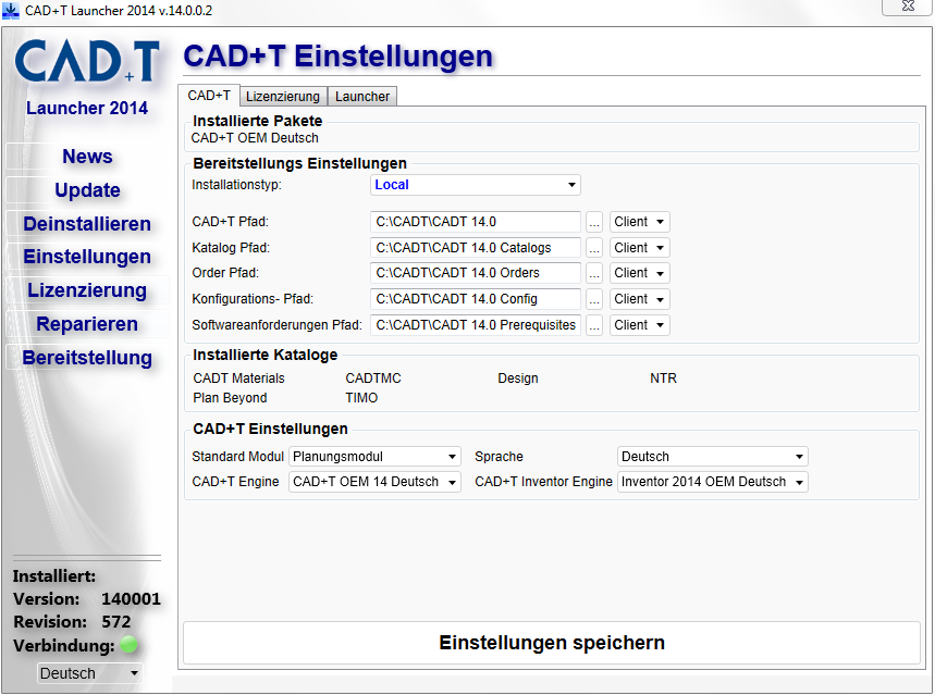 Einstellungen Die Einstellungen sollen nur durch einen CAD+T