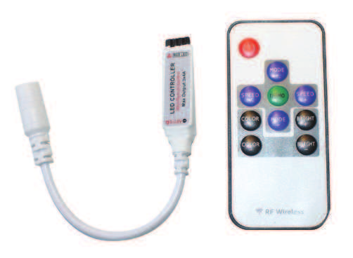 RGB Controller & Dimmer Controller 550-498-00 Colour Control für RGB Stripes & Leuchten L/B/H: 96/52/34 mm Steuerbar per Taster oder IR Fernbedienung 8 Programme vorinstalliert mit Bus Kabel