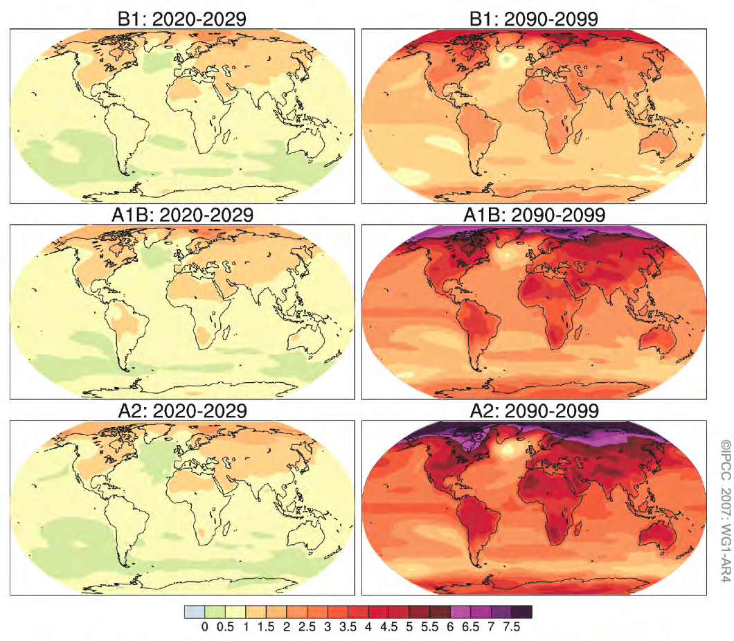 Erwärmungs-Ausblick bis 2029 (links) bzw.