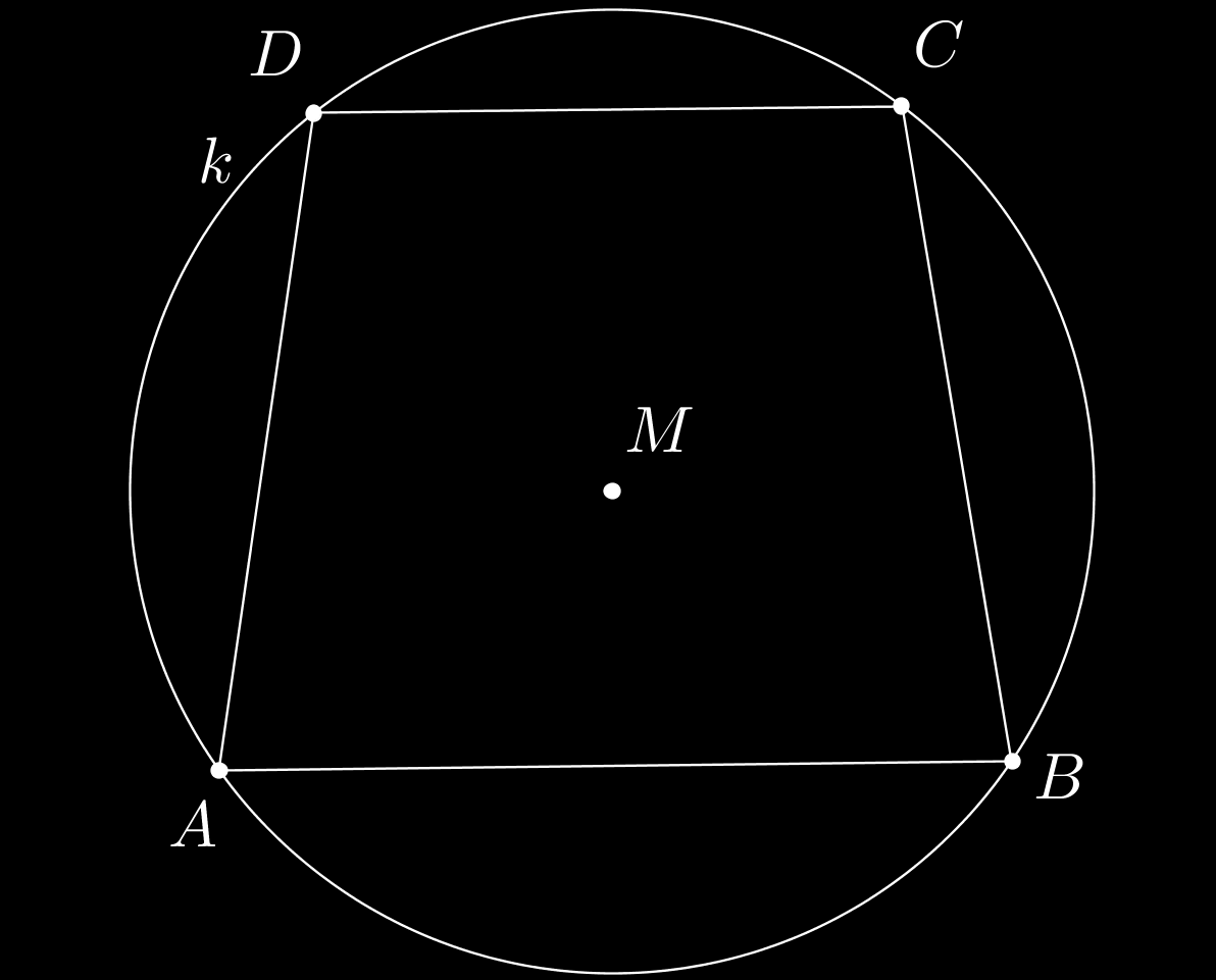 Klausur zur ATP, Modul, Einführung in die Geometrie, WS 1/13, 1.0.013 Gegeben sei ein Viereck ABCD mit folgenden Eigenschaften: V 1 : ABCD hat einen Umkreis k mit Mittelpunkt M.