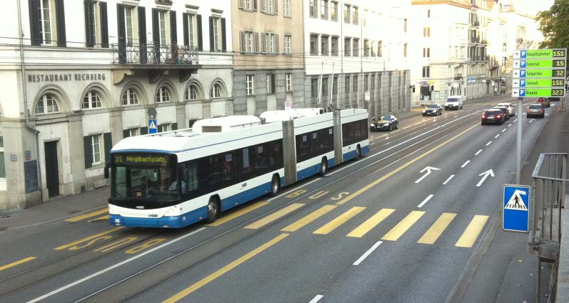 Zürich Linie 31 Wichtigste Stadtbuslinie, Doppelgelenk-Trolleybusse Besetzungsgrad der Linie 31 ist ganztägig in beide Richtungen hoch.
