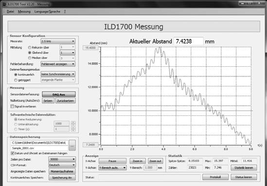 ILD1700 Tool 10.2 Messbetrieb i Soll nach Beendigung des ILD1700-Tools der Analogausgang am Sensor verwendet werden, ist dieser als Ausgangsvariante zu definieren.