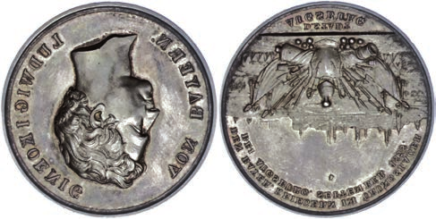 Medaillen Deutschland vor 1900 2274P 1598, Nürnberg, Bleimedaille (bronziert) von Vestner, auf die Grundsteinlegung der Fleischbrücke über die Pegnitz in Nürnberg.