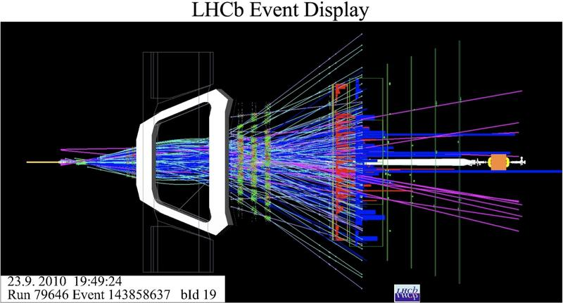 A bb. 3: Detail einer Kom ponente des Spurfindungssystem s von LHCb. Von links nach rechts erkennt m an Silizium streifenzähler, Verdrahtungsträger und Auslesechip.