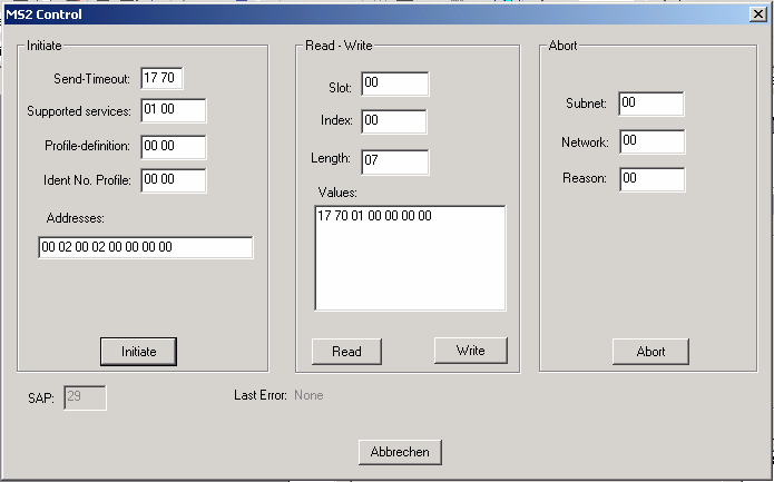 3 MS1 Verbindungen Durch drücken der Taste MS1 Control kann ein Dialogfeld für die Alarmquittierung geöffnet werden. Alle Alarme aus den Diagnosemeldungen werden gespeichert und dargestellt.