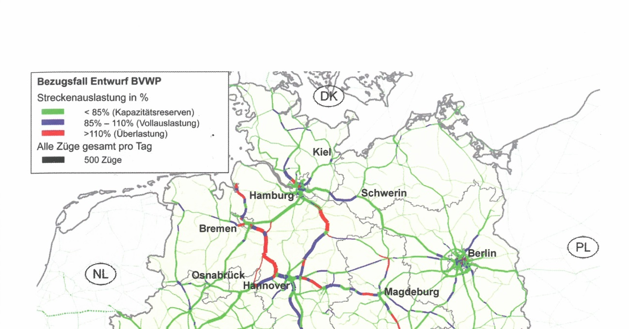 Ausblick auf den Entwurf des Bundesverkehrswegeplans 2030 Im Teil 1 der Studie zur kapazitiven Leistungsfähigkeit der Schieneninfrastruktur im Großraum Bremen wurde seitens der Gutachter aufgezeigt,