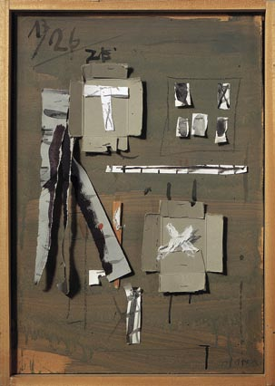 Zeitkasten, 1969-73 Dispersion, Karton, Holz, Papier auf Holz in Holzkasten, 98 x