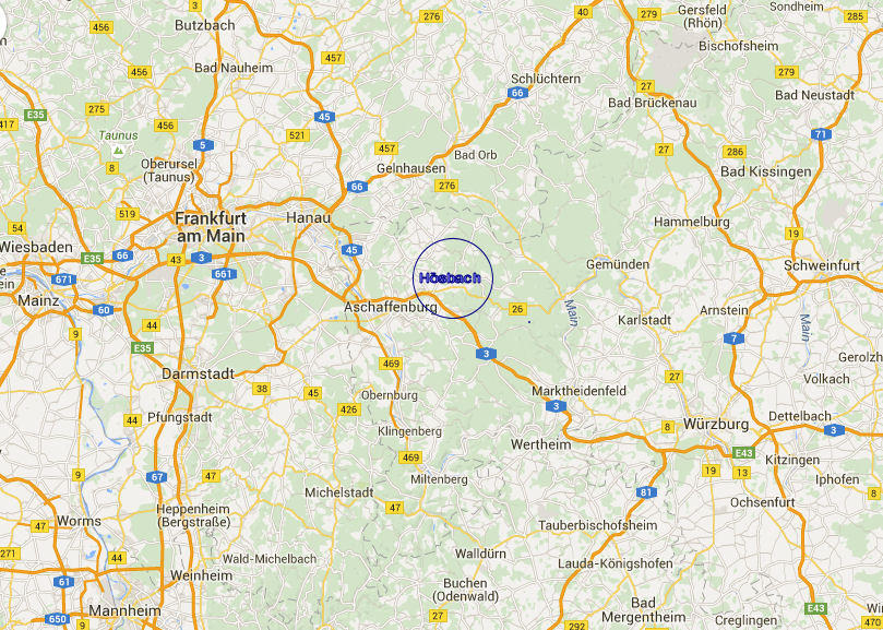 Lage: Das Gewerbegebiet Erweiterung Frohnrad-Nord, auf dem sich die angebotenen Gewerbeflächen befinden, liegt nordöstlich des Hauptortes Hösbach im Landkreis Aschaffenburg.