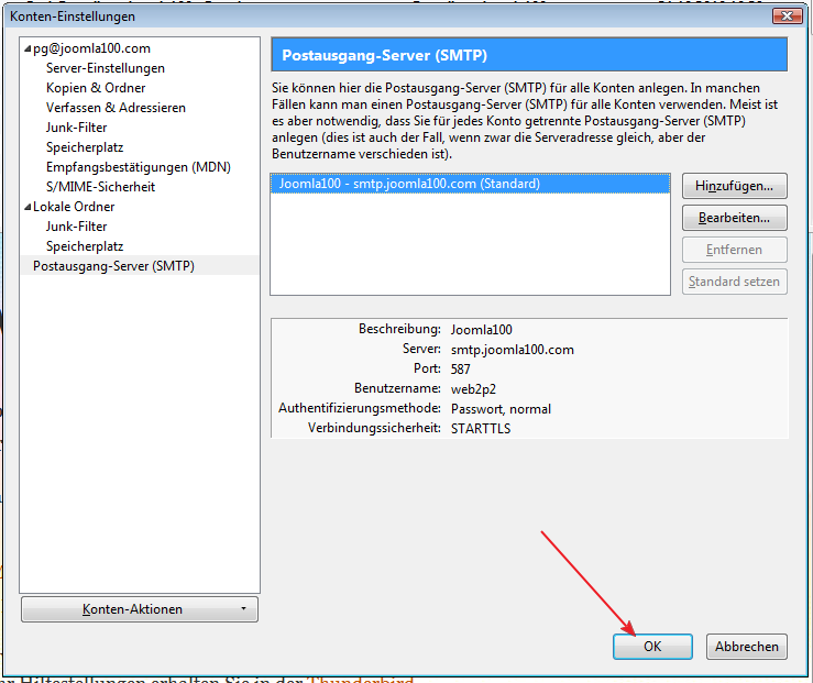 9. SMTP-Server 1. Beschreibung des Ausgangsserver eingeben. 2.