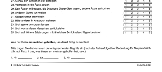 Forschungsthema: Krankheitsverarbeitung Skalen des Freiburger Fragebogens zur Krankheitsverarbeitung FKV: 1.