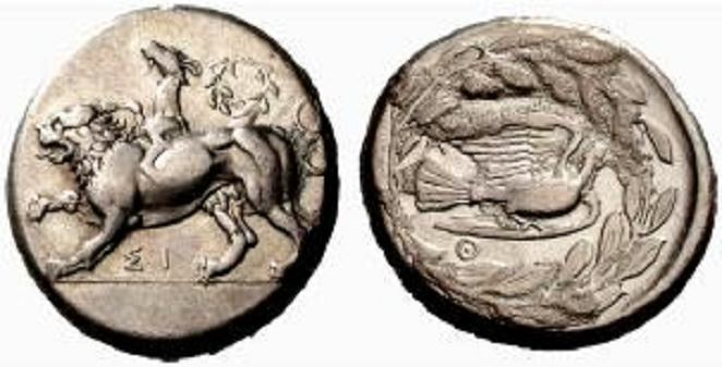 Lot number: 51 Price realized: 850 CHF PELOPONNES KORINTH No.: 51 Rufpreis-Opening bid: CHF 350 d=23 mm AR-Stater. 8,60 g. Um 330. Av: Pegasos n. l. fliegend, darunter Kappa.