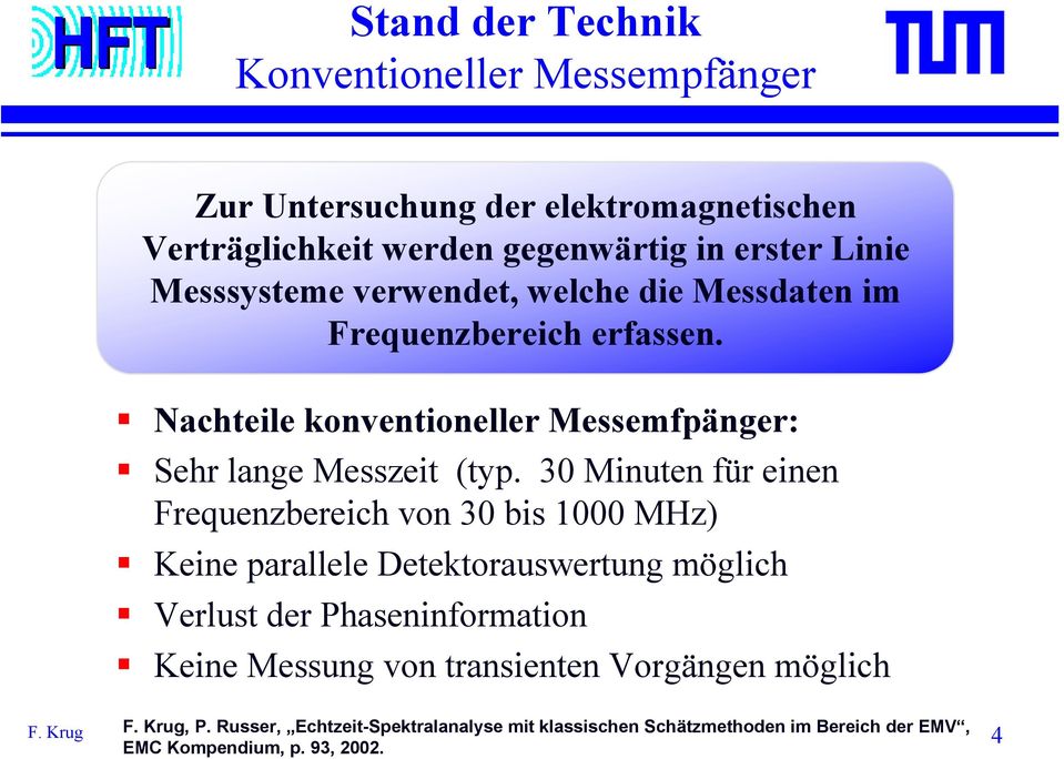 30 Minuten für einen Frequenzbereich von 30 bis 1000 MHz) Keine parallele Detektorauswertung möglich Verlust der Phaseninformation Keine Messung