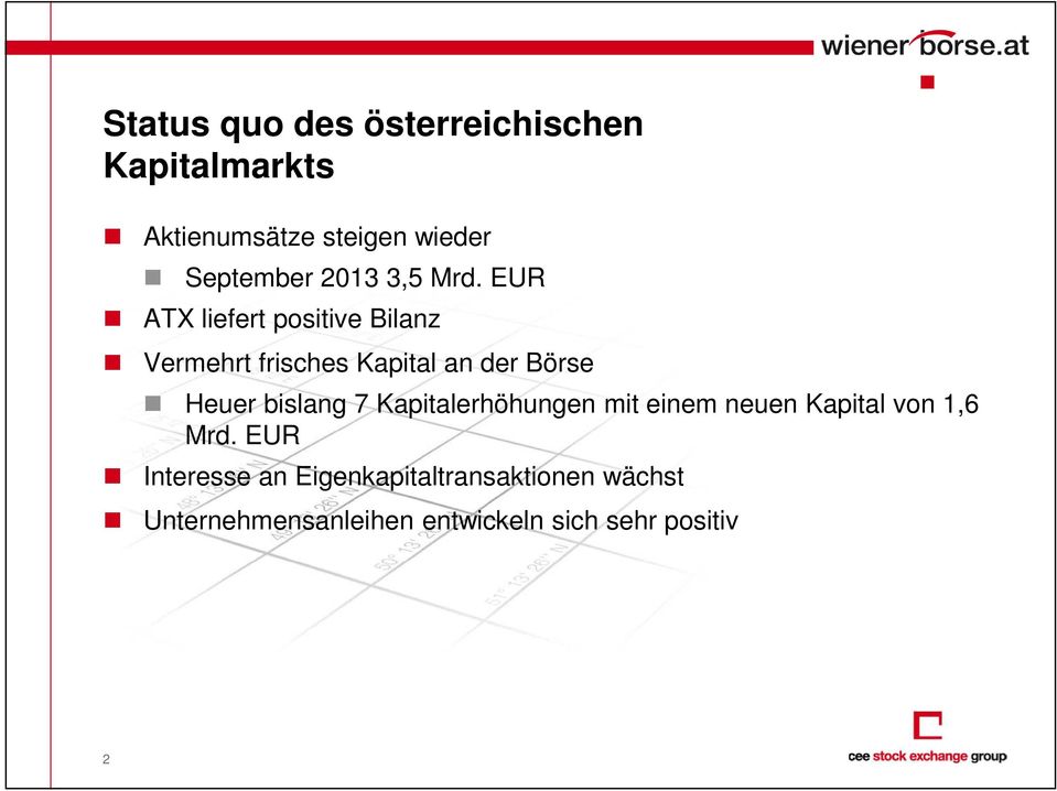 EUR ATX liefert positive Bilanz Vermehrt frisches Kapital an der Börse Heuer bislang