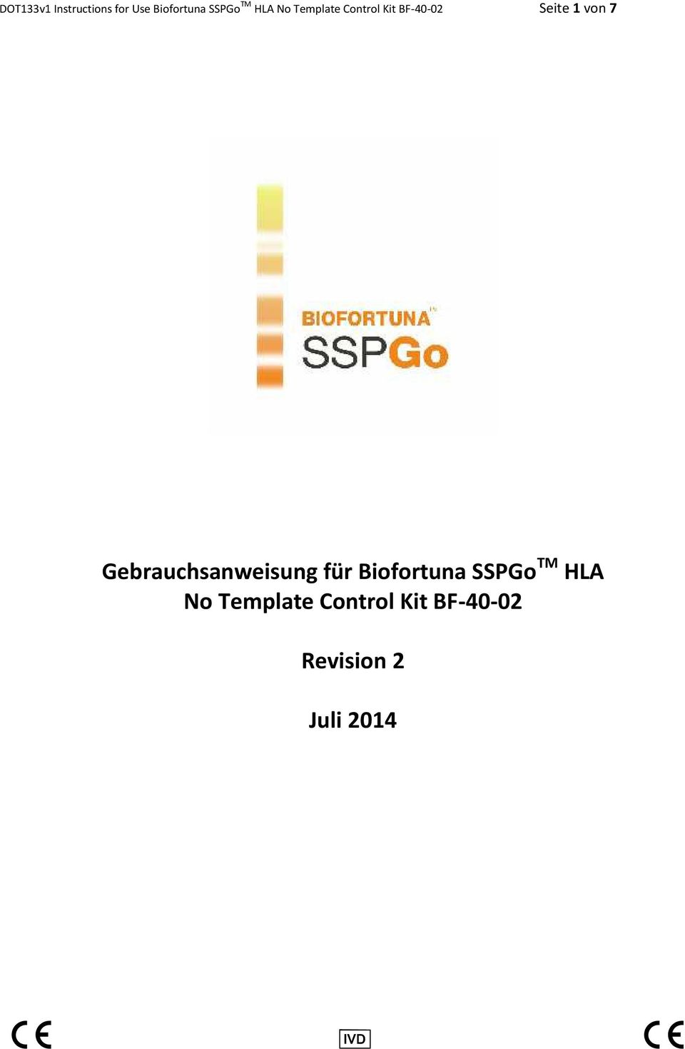 Gebrauchsanweisung für Biofortuna SSPGo TM HLA No