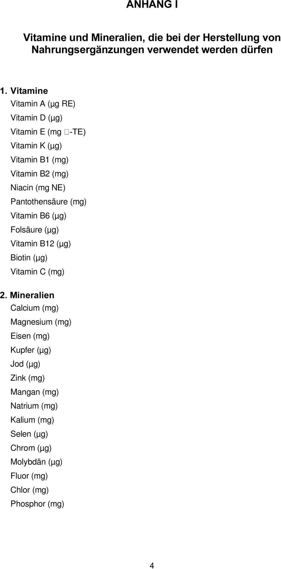 (µg) Folsäure (µg) Vitamin B12 (µg) Biotin (µg) Vitamin C (mg) 0LQHUDOLHQ Calcium (mg) Magnesium (mg) Eisen (mg) Kupfer (µg)