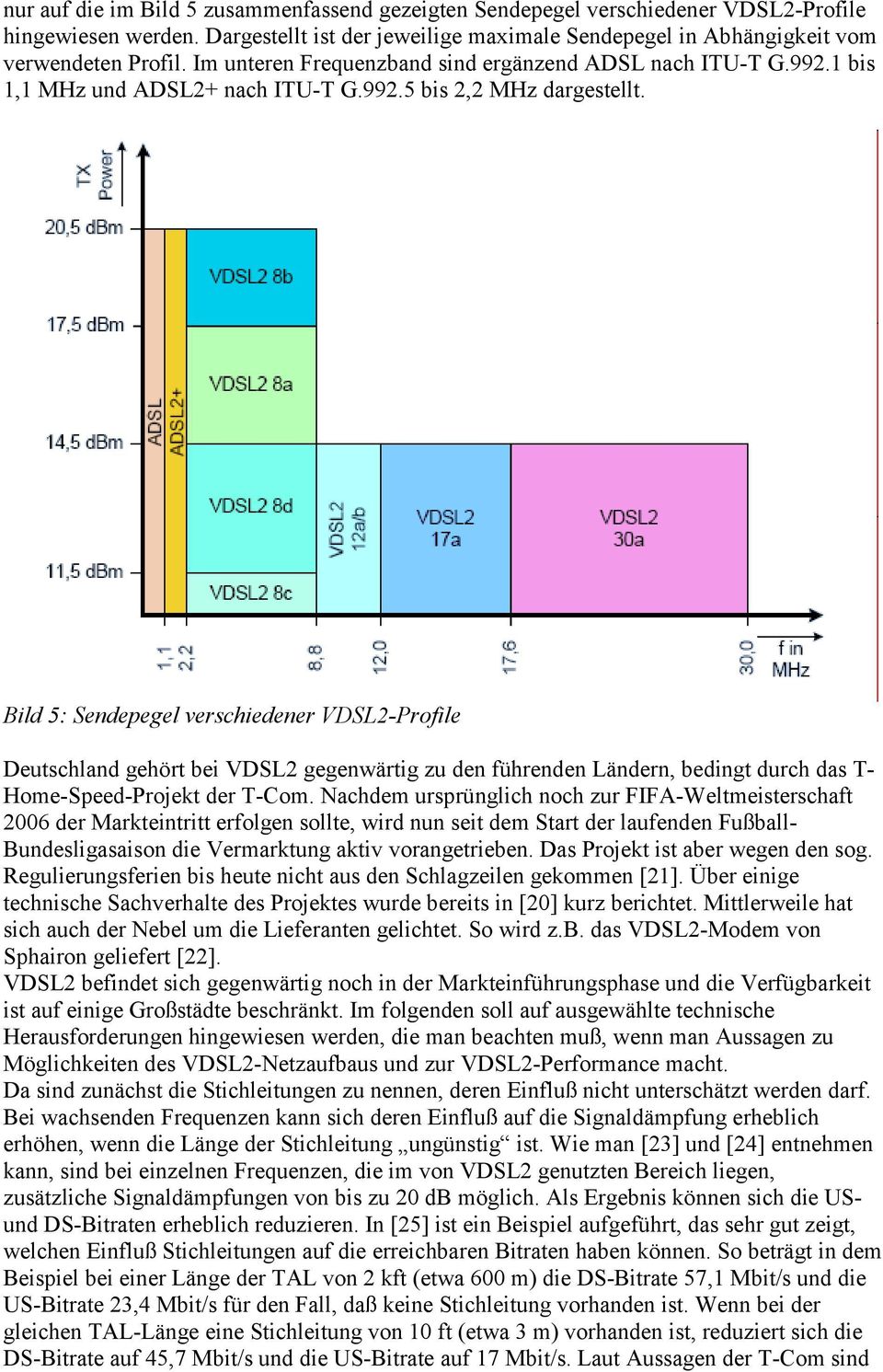 Bild 5: Sendepegel verschiedener VDSL2-Profile Deutschland gehört bei VDSL2 gegenwärtig zu den führenden Ländern, bedingt durch das T- Home-Speed-Projekt der T-Com.