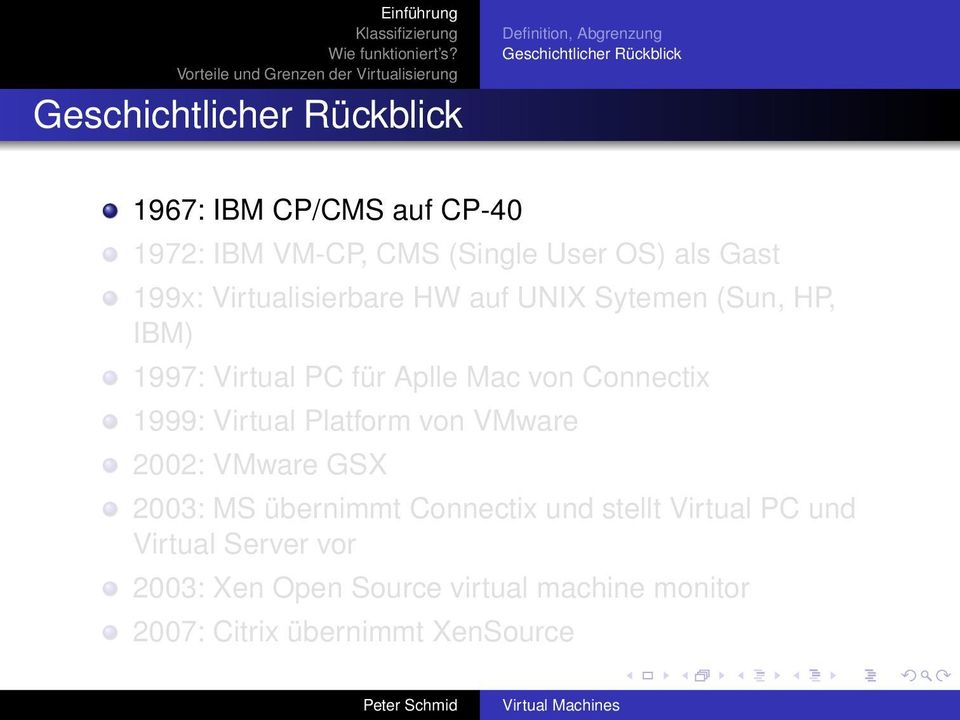 für Aplle Mac von Connectix 1999: Virtual Platform von VMware 2002: VMware GSX 2003: MS übernimmt Connectix und