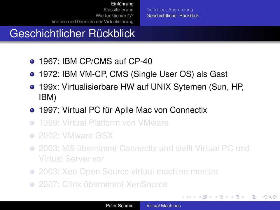 für Aplle Mac von Connectix 1999: Virtual Platform von VMware 2002: VMware GSX 2003: MS übernimmt Connectix und