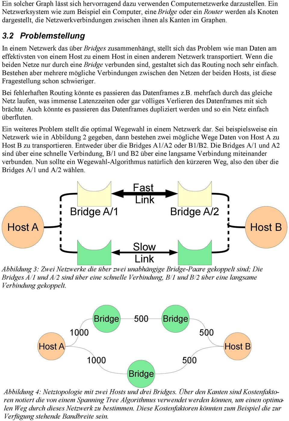 2 Problemstellung In einem Netzwerk das über Bridges zusammenhängt, stellt sich das Problem wie man Daten am effektivsten von einem Host zu einem Host in einen anderem Netzwerk transportiert.