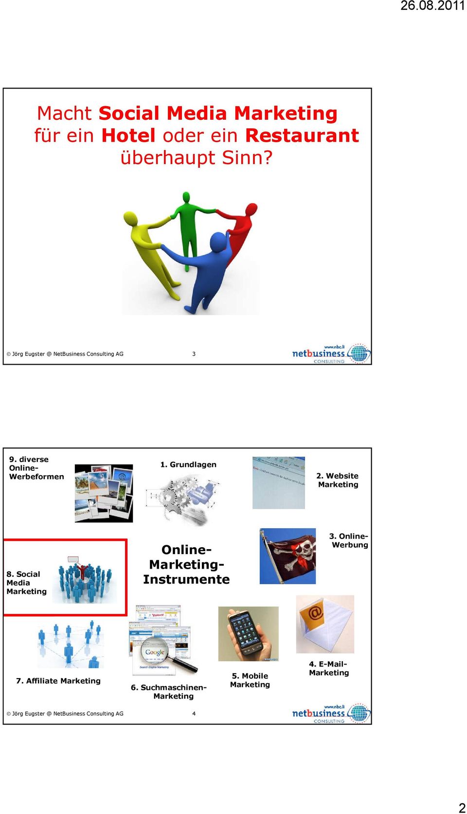 Website Marketing 8. Social Media Marketing Online- Marketing- Instrumente 3. Online- Werbung 7.