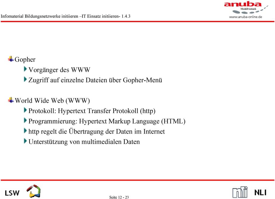 Programmierung: Hypertext Markup Language (HTML) http regelt die