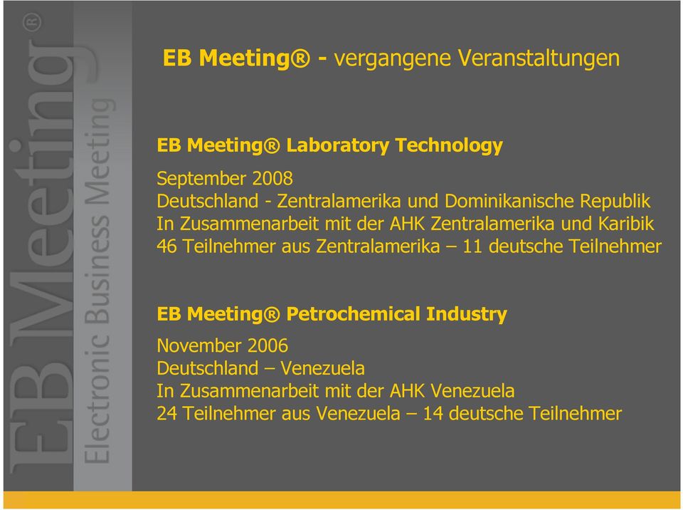 Teilnehmer aus Zentralamerika 11 deutsche Teilnehmer EB Meeting Petrochemical Industry November 2006