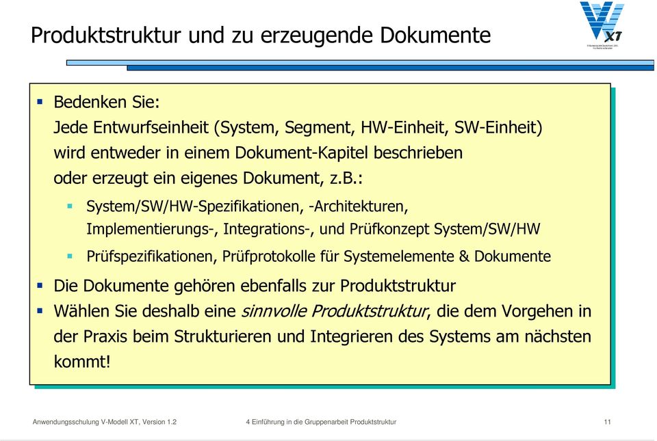 : System/SW/HW-Spezifikationen, -Architekturen, Implementierungs-, Integrations-, und und Prüfkonzept System/SW/HW Prüfspezifikationen, Prüfprotokolle für für Systemelemente &