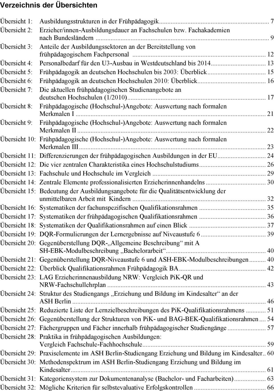 .. 13 Übersicht 5: Frühpädagogik an deutschen Hochschulen bis 2003: Überblick... 15 Übersicht 6: Frühpädagogik an deutschen Hochschulen 2010: Überblick.