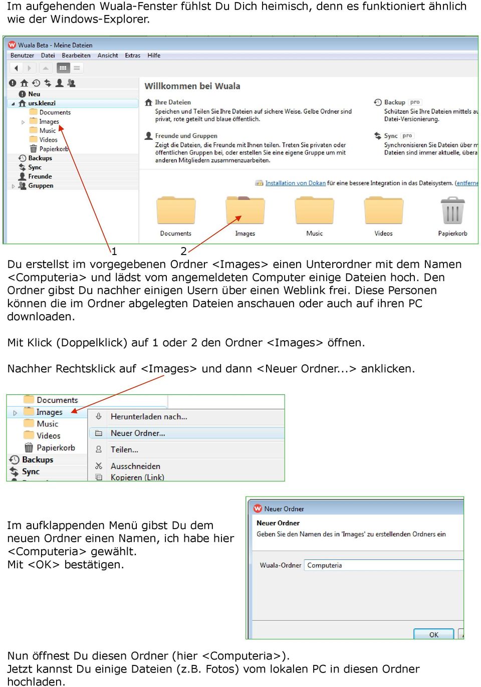 Den Ordner gibst Du nachher einigen Usern über einen Weblink frei. Diese Personen können die im Ordner abgelegten Dateien anschauen oder auch auf ihren PC downloaden.