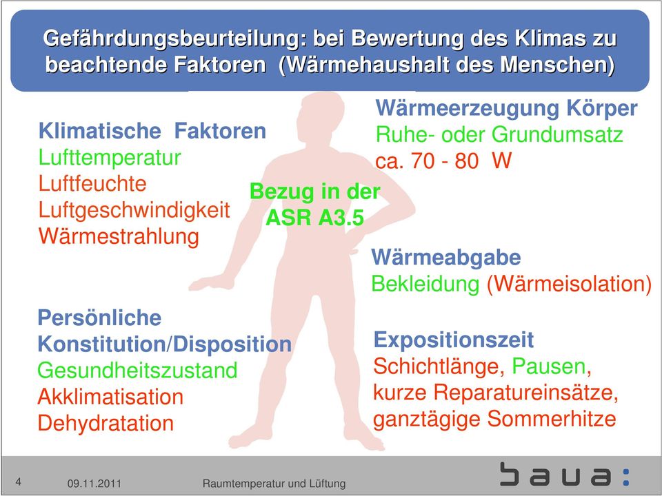Akklimatisation Dehydratation Bezug in der ASR A3.5 Wärmeerzeugung Körper Ruhe- oder Grundumsatz ca.