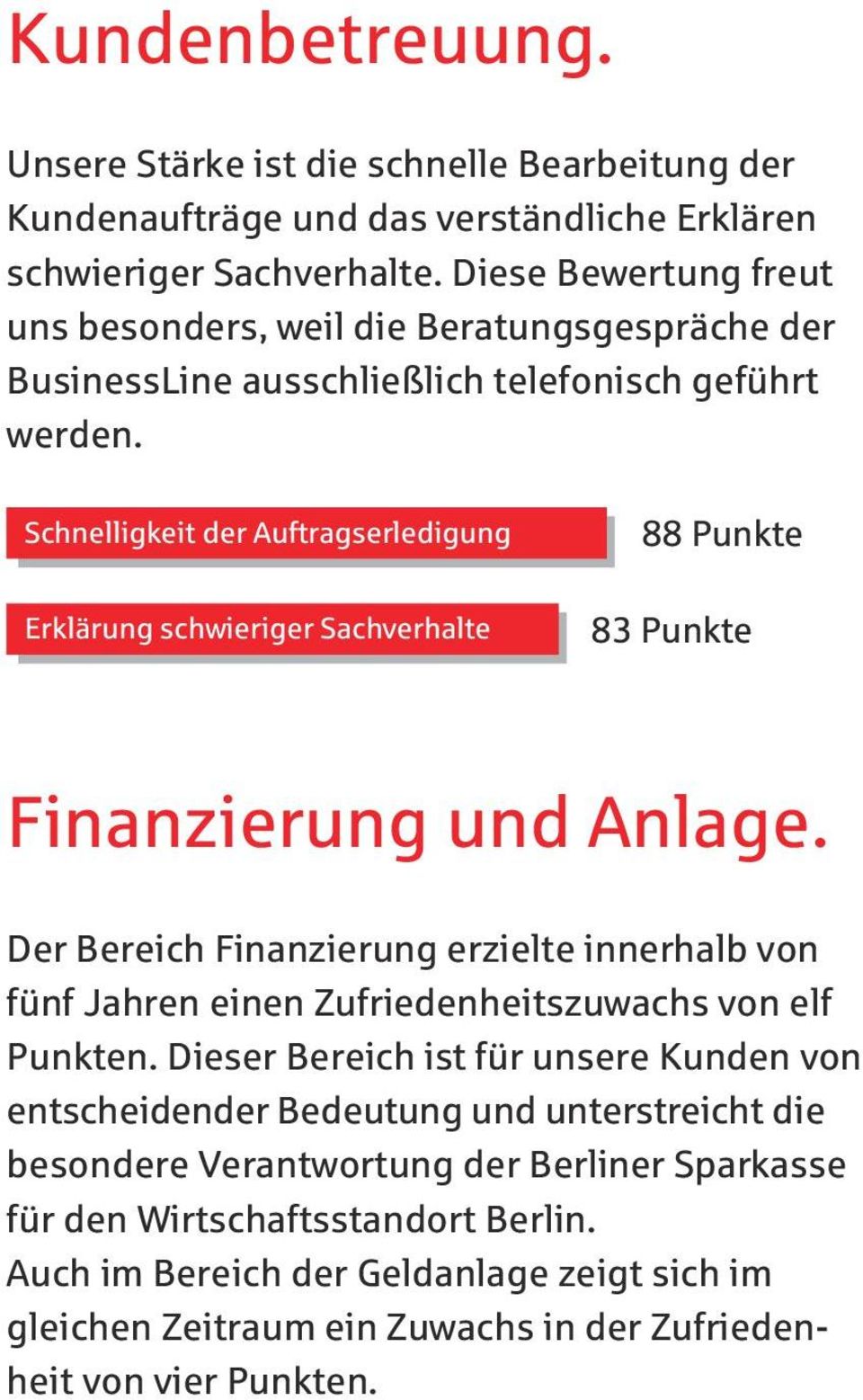 Schnelligkeit der Auftragserledigung Erklärung schwieriger Sachverhalte 88 Punkte 83 Punkte Finanzierung und Anlage.