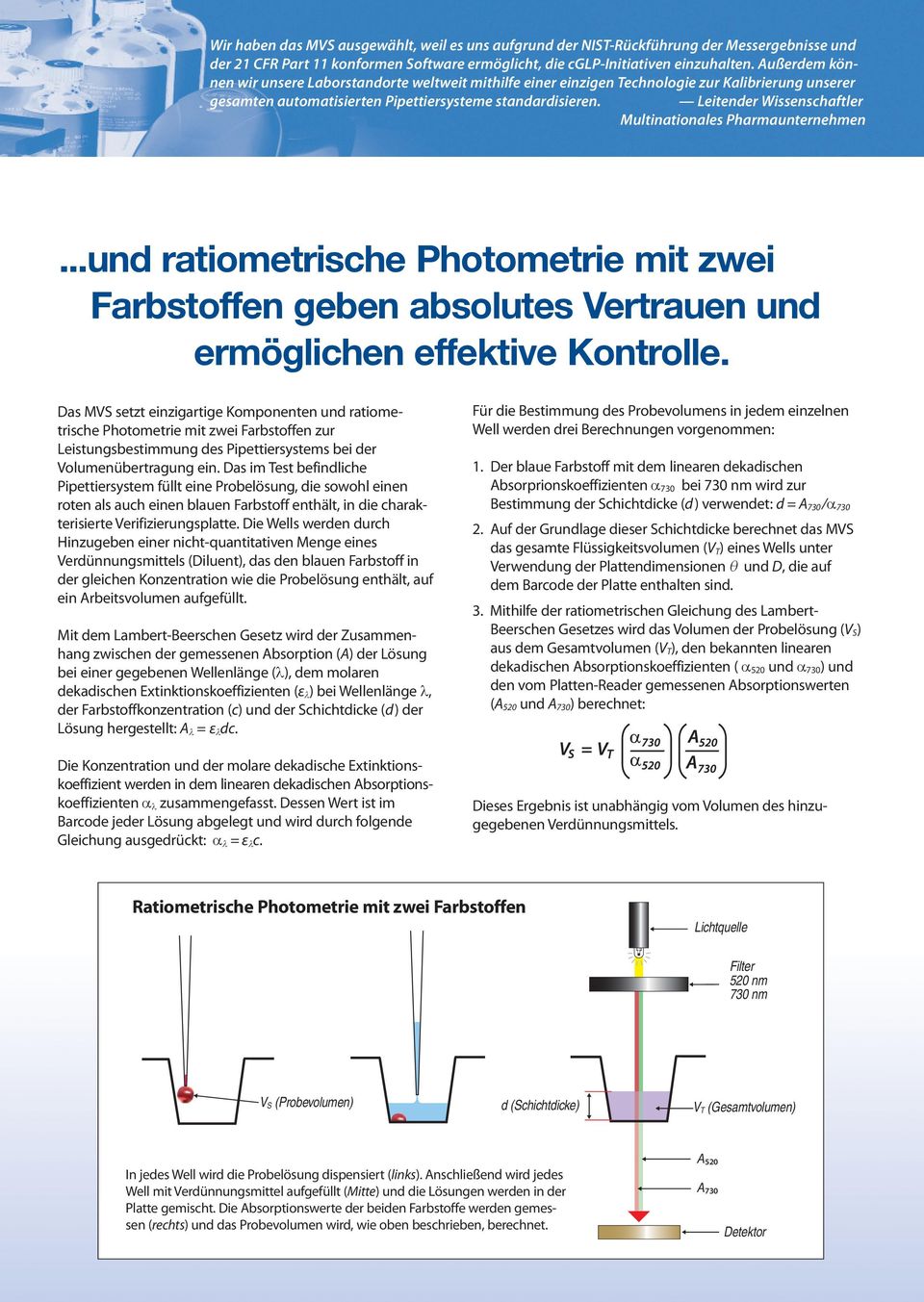 Leitender Wissenschafter Mutinationaes Pharmaunternehmen...und ratiometrische Photometrie mit zwei Farbstoffen geben absoutes Vertrauen und ermögichen effektive Kontroe.
