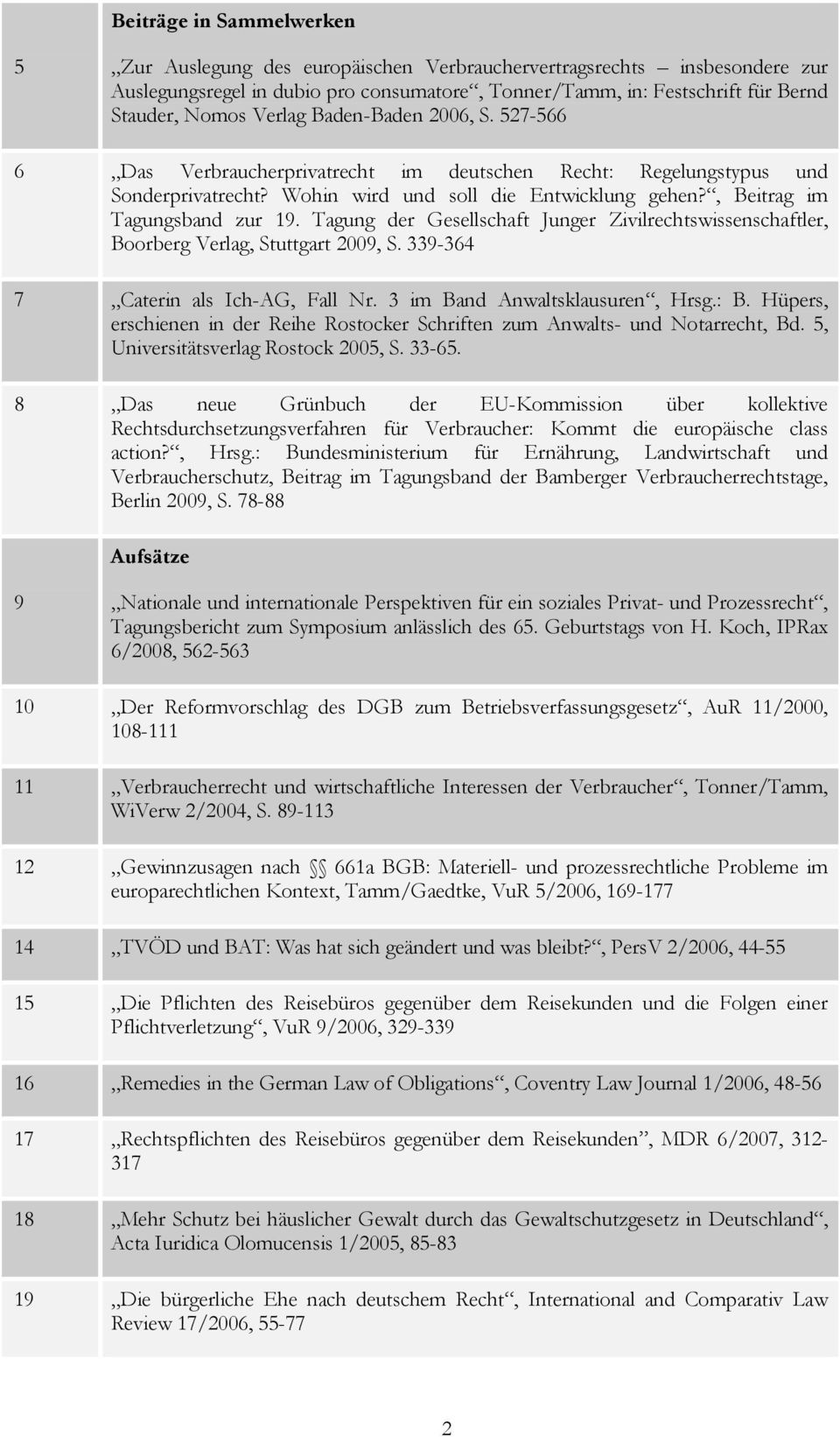 Tagung der Gesellschaft Junger Zivilrechtswissenschaftler, Boorberg Verlag, Stuttgart 2009, S. 339-364 7 Caterin als Ich-AG, Fall Nr. 3 im Band Anwaltsklausuren, Hrsg.: B.