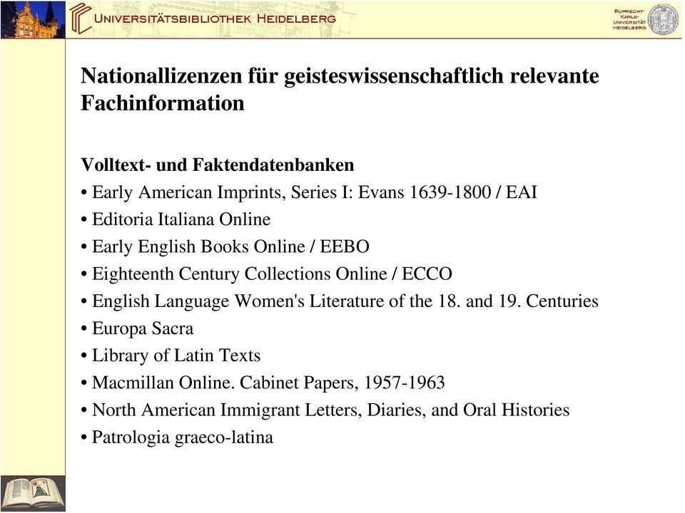 Collections Online / ECCO English Language Women's Literature of the 18. and 19.