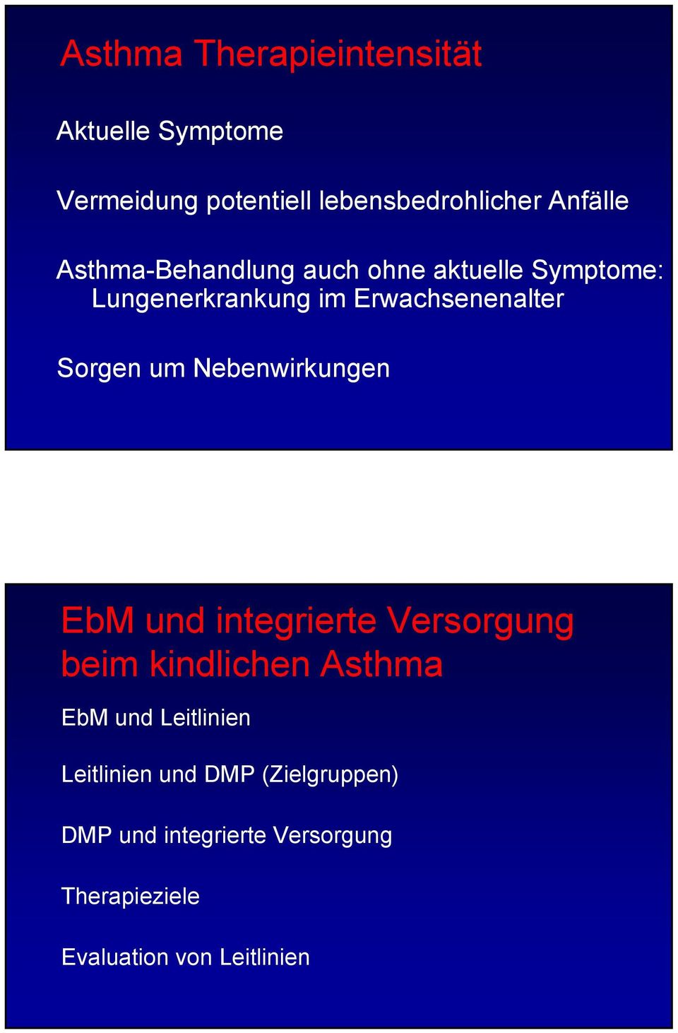 Nebenwirkungen EbM und integrierte Versorgung beim kindlichen Asthma EbM und Leitlinien