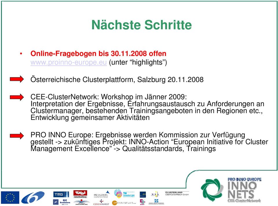 2008 CEE-ClusterNetwork: Workshop im Jänner 2009: Interpretation der Ergebnisse, Erfahrungsaustausch zu Anforderungen an Clustermanager,