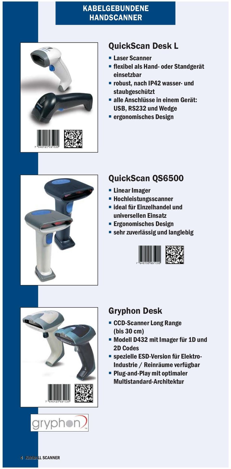 und universellen Einsatz Ergonomisches Design sehr zuverlässig und langlebig Gryphon Desk CCD-Scanner Long Range (bis 30 cm) Modell D432 mit Imager